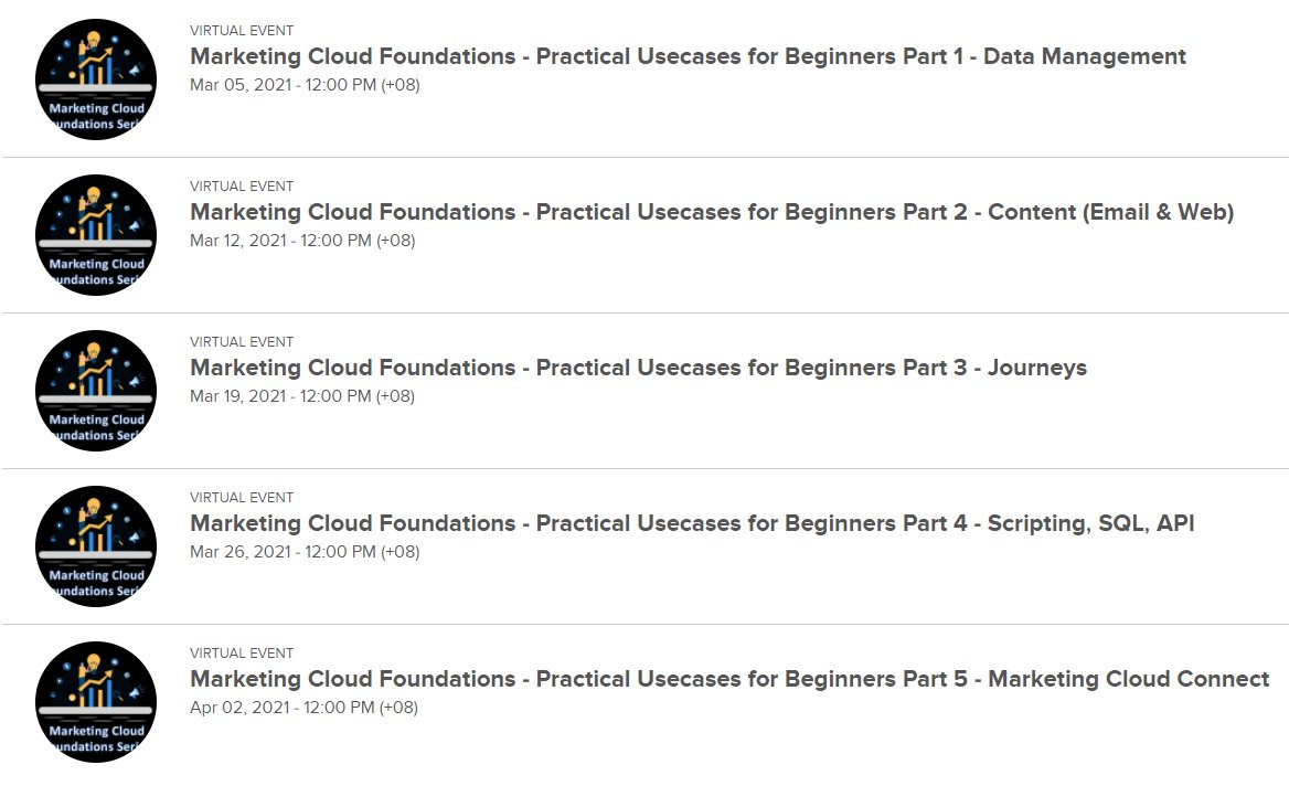 📢📢If you wish to learn how to perform practical use cases in <a href="/MarketingCloud/">Agentforce Marketing</a>, then do join us for these 5 sessions: 

Mar 05: bit.ly/SFMCF1
Mar 12: bit.ly/SFMCF2
Mar 19: bit.ly/SFMCF3
Mar 26: bit.ly/SFMCF4
Apr 02: bit.ly/SFMCF5