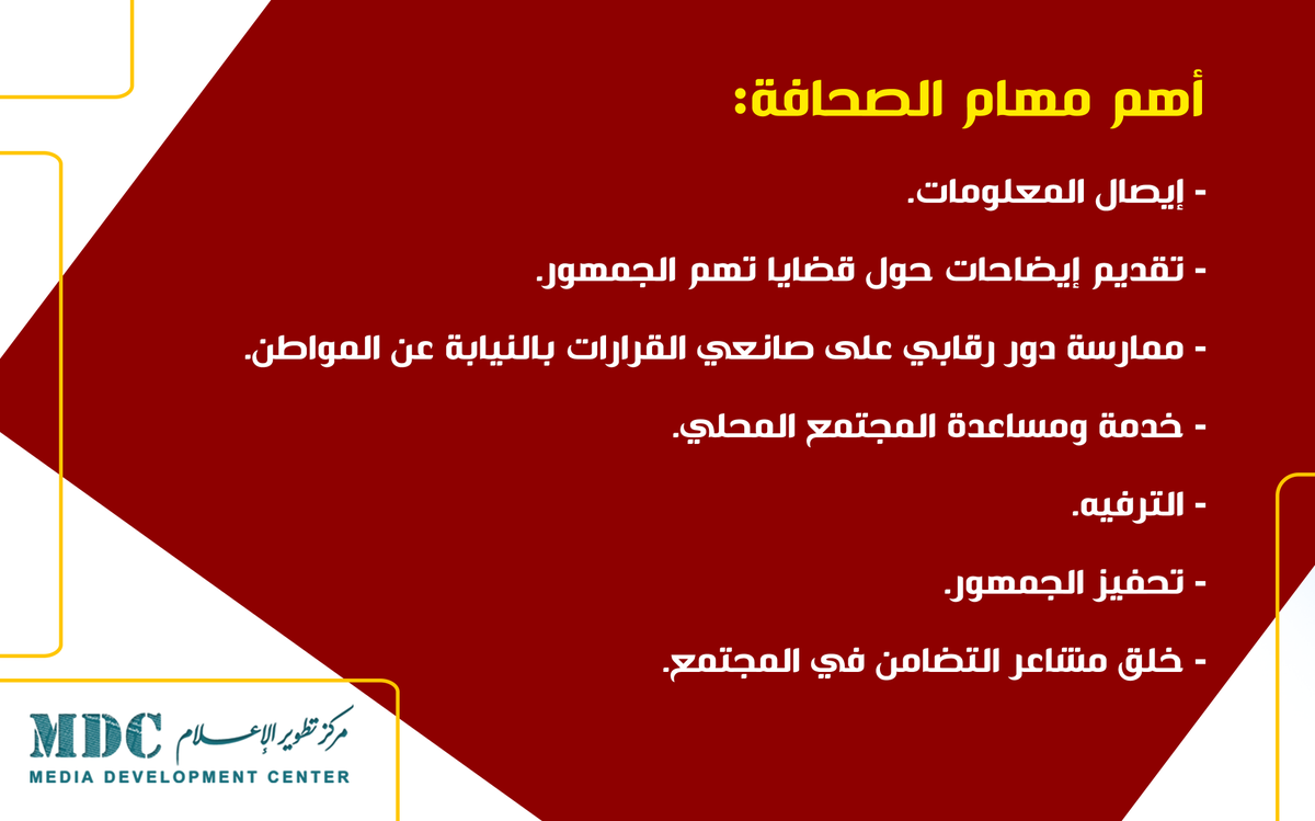 MdcBzu's tweet photo. للصحافة مهام متعدد من بينها التالي .. هل تعرف/ين المزيد من المهام؟
 #مركز_تطوير_الإعلام https://t.co/74XZzOsBPf