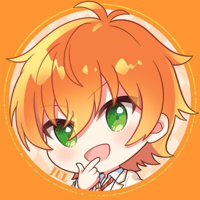 1boy green eyes solo male focus orange hair chibi smile  illustration images