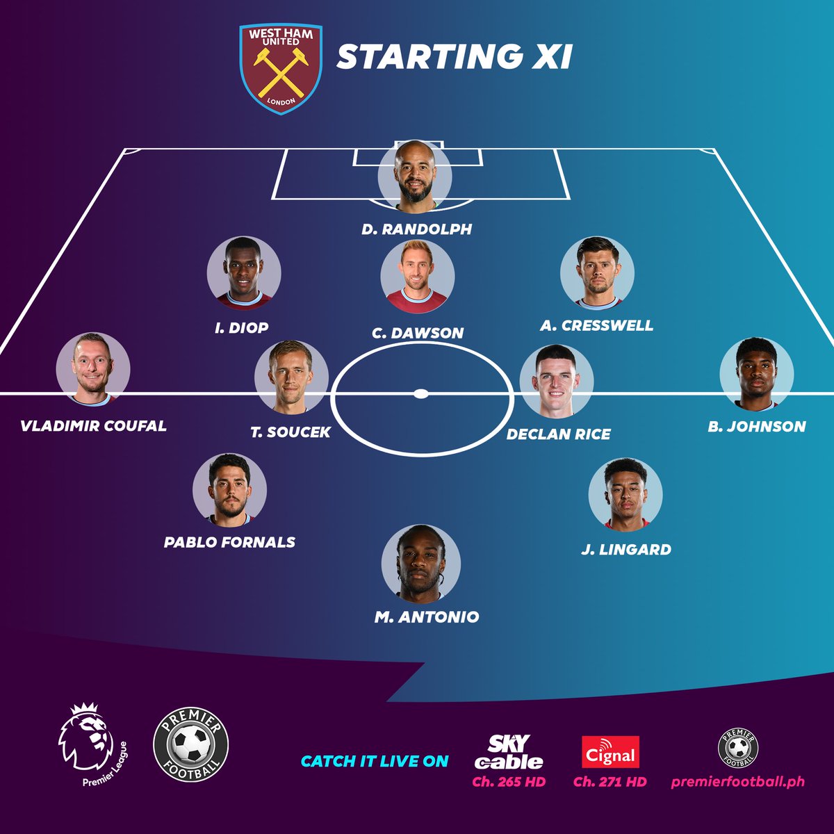 PremierFBPH's tweet photo. The Starting XI for Man City and West Ham!
#MCIWHU #PLonPF #WeAreOneTeam https://t.co/BRh7UrUpY5