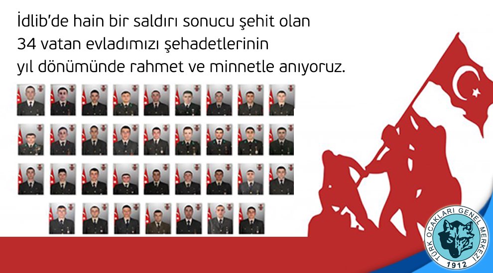 İdlib’de hain bir saldırı sonucu şehit olan 34 vatan evladımızı şehadetlerinin yıl dönümünde rahmet ve minnetle anıyoruz.