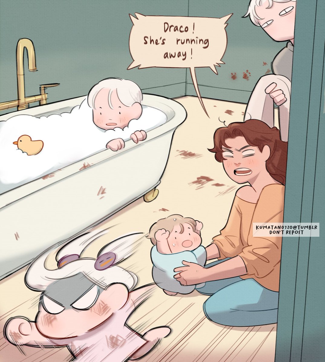 kumatandraws's tweet photo. Bath time is never easy #dramione https://t.co/L9V4tsPBQP