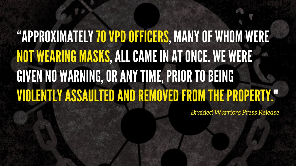 defund604's tweet photo. NEW! @BraidedWarriors, @BLM_Van &amp; @defund604 have released an open letter condemning the actions of the @VPD + affirming the call for @AIGinsurance + other corps to #StopInsuringGenocide. 

individuals &amp; organizations can sign on thru the link below: 

https://t.co/4UiLQZgYpY https://t.co/2kjwvoWEY9