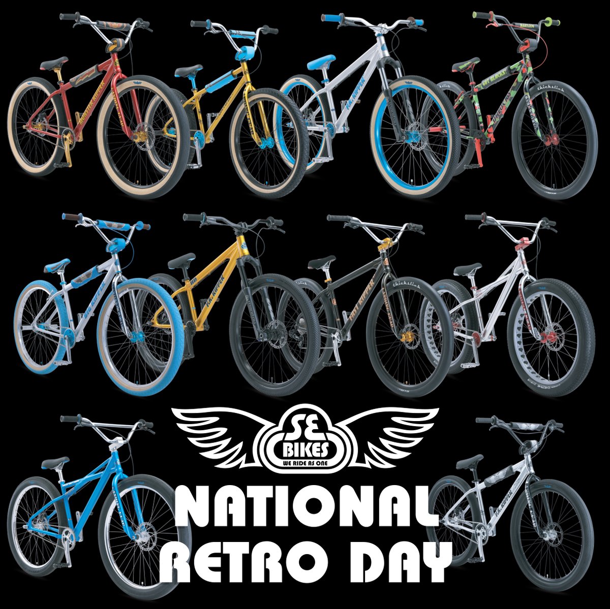 sebikes's tweet photo. Wait, #nationalretroday? Did they make this day just for #sebikes? 🏆 Our Retro Series has something for everyone—which bike is your favorite? #sebikes #bmx #monsterripper #omflyer #djripper #dblocksbigripper #biripper #djripperhd #fastripper #fatquad #monsterquad #pkripper275 https://t.co/pdFIWgPvap