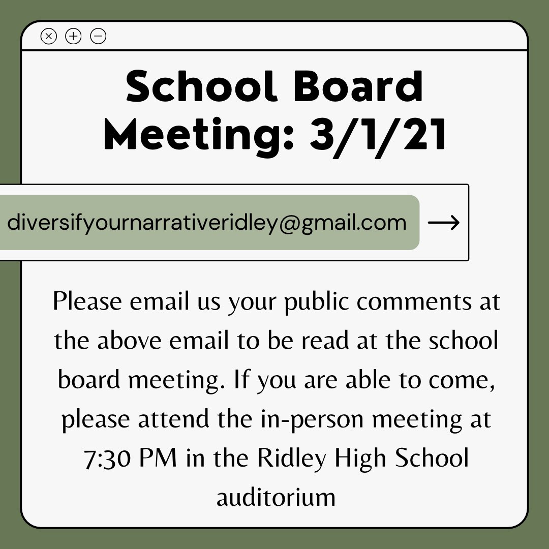 diversifyridley's tweet photo. Please attend the board meeting or submit a public comment for the board meeting on 03/01! https://t.co/XG1VbTsMgp