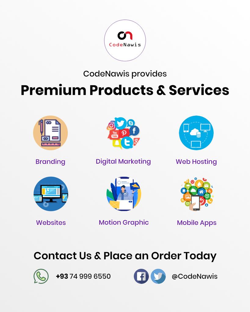 CodeNawis's tweet photo. 6/6 🧵
Please contact us if you need
- Website (Eye-catching &amp; Fast)
- Mobile App (IOS &amp; Android)
- Branding 
- Digital Marketing
- Motion Graphic
- Web Hosting

☎️/WhatsApp +93 74 999 6550
🌐 https://t.co/j64Qj6FOZA
📩 info@codenawis.com
💬 @CodeNawis https://t.co/vHWkgJxdaM