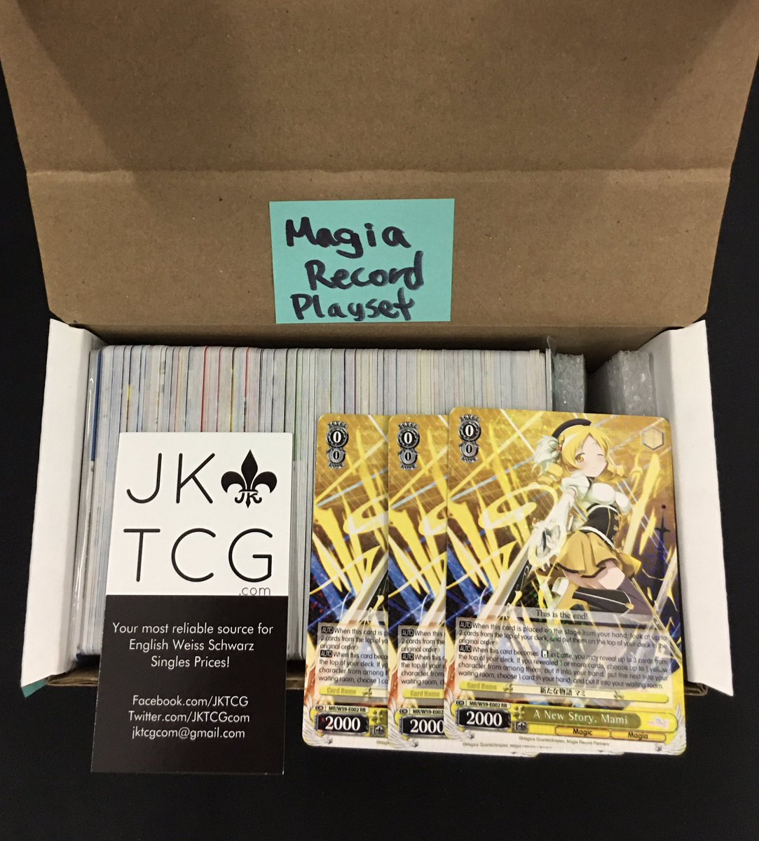 JKTCGcom's tweet photo. EN Magia Record (Mobile) playset available for special order! 

The playset is missing one copy of MR/W59-E002, 399 cards total. No Trail Deck/PR singles.

$300 for the playset. 

Special order now! 

https://t.co/A87zoh1qmw 
#wstcg https://t.co/qRDbHwZWqh