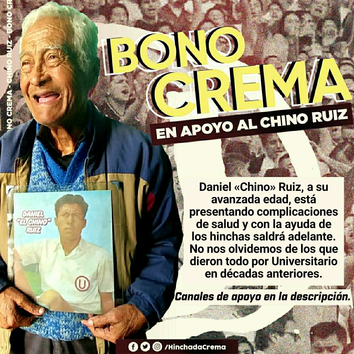 hinchadacrema's tweet photo. No nos olvidemos de los que dieron todo por @Universitario en décadas anteriores, por eso damos inicio al #BonoCrema para el "Chino" Ruiz que está pasando por problemas de salud.
➡️ Cta. Ahorros BCP
19101841788090
GONZALO GIL PIEDRA
➡️ YAPE - PLIN
941 829 014
HENRY ALTAMIRANO https://t.co/X7WlRdyev4