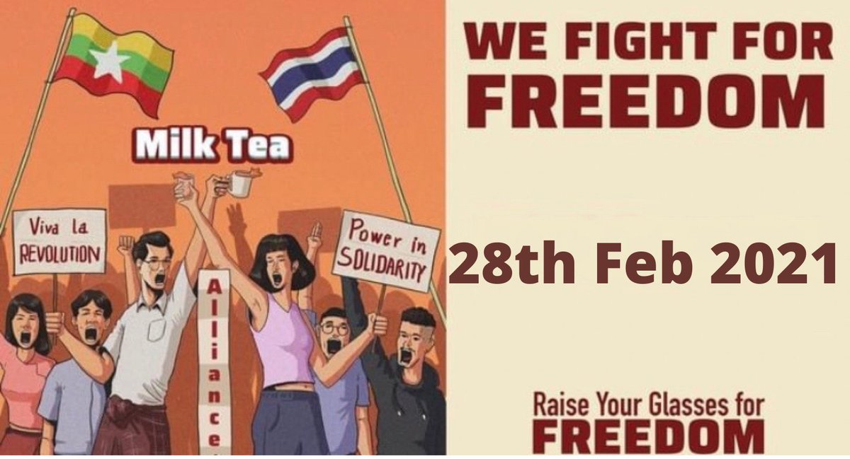 Lots of #MilkTeaAlliance artwork out of Myanmar, with protesters hoping to rally support against army rule from Thailand, HK, ASEAN and beyond #WhatsHappeningInMyanmar #WhatsHappeningInThailand  #ม็อบ28กุมภา #HongKongProtests