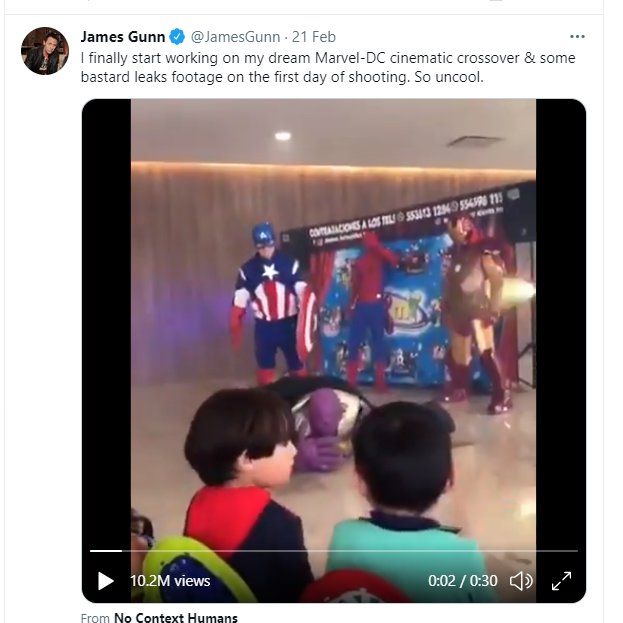 Champwaru's tweet photo. Excuse me sir(@JamesGunn) What is the probability of this happening?
#marvelvsdc #jamesgunnmarvelvsdc #marveldccrossover https://t.co/aKJpMx0VP4