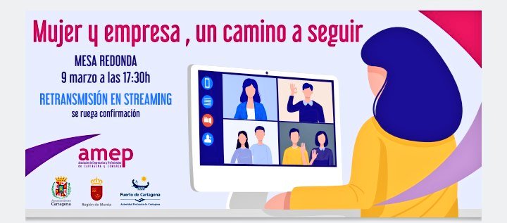 AMEPCartagena's tweet photo. Mesa redonda "MUJER Y EMPRESA, UN CAMINO A SEGUIR".

📆 9 de marzo de 2021.
⌚17.30 hr.
📽️ @El_Batel.

Contaremos con la intervención de mujeres líderes que pondrán en común diferentes puntos de vista y aportarán su visión sobre el papel de la mujer en la empresa e instituciones. https://t.co/cetKDdCHha