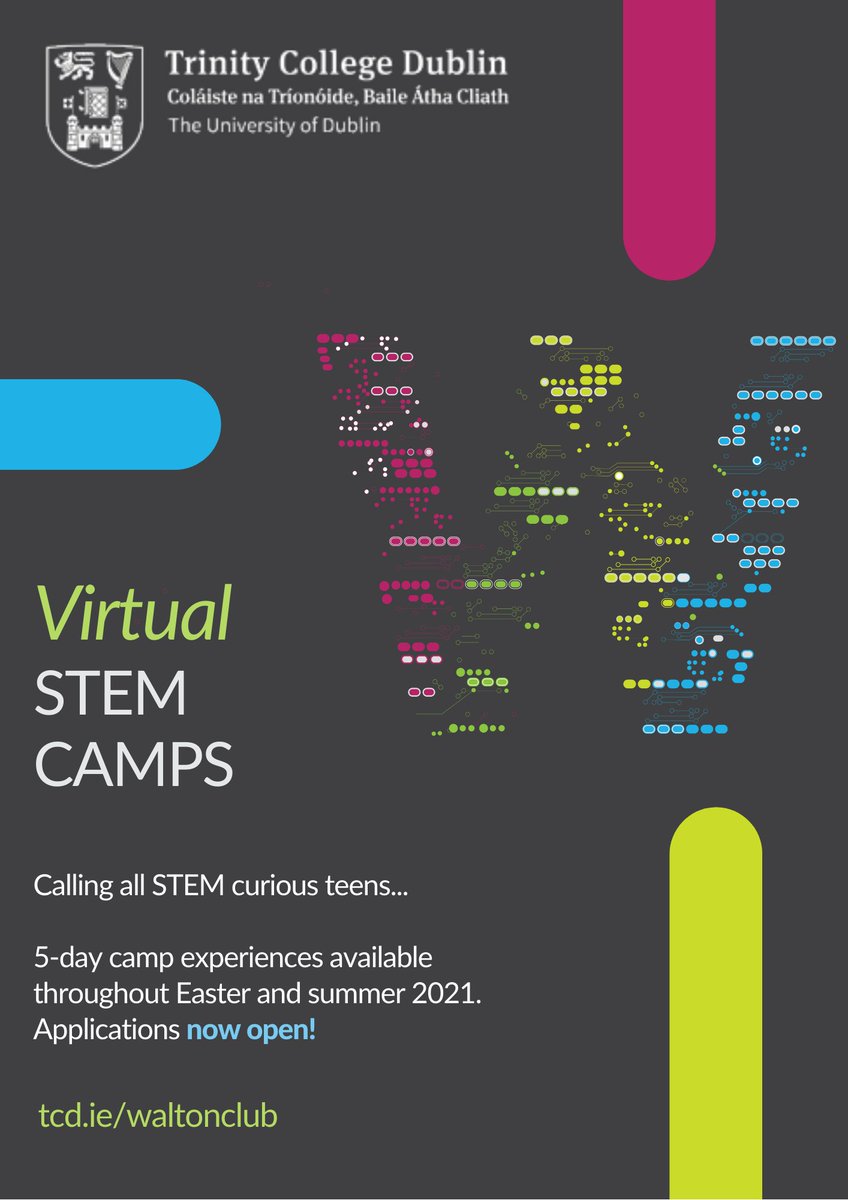 Our virtual doors are NOW OPEN..... 5-day Easter and summer camps for all second level students are open for applications #makeconnections #poweringSTEM #stemeducation #takeyourplace #edchatIE 🙌