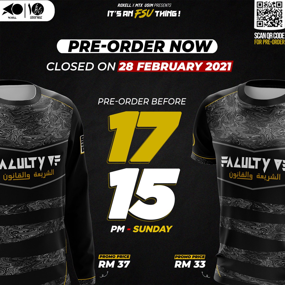 [‼️LAST DAY PRE-ORDER T-SHIRT FSU ‼️]

Hi semua warga FSU 🤗. Dah order ke belum T-shirt Eksklusif FSU❓Kalau belum, admin nak maklumkan Pre-Order akan ditutup ESOK, 28/2, Jam 5.15 petang😱

🔸Tempahan boleh dibuat di pautan berikut:

linktr.ee/mocktrialusim