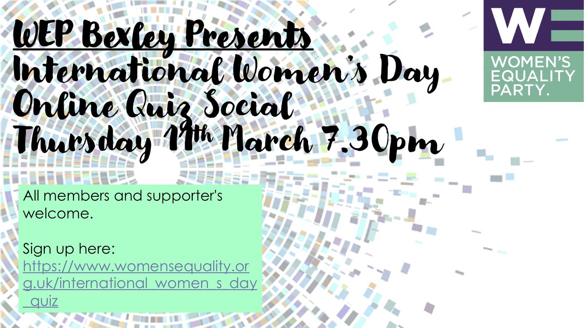 WEPBexley's tweet photo. Join us on Thursday 11th March at 7.30pm for our next online quiz social. The link to sign up is now live. We look forward to seeing you all there. https://t.co/EnCHu2DVse