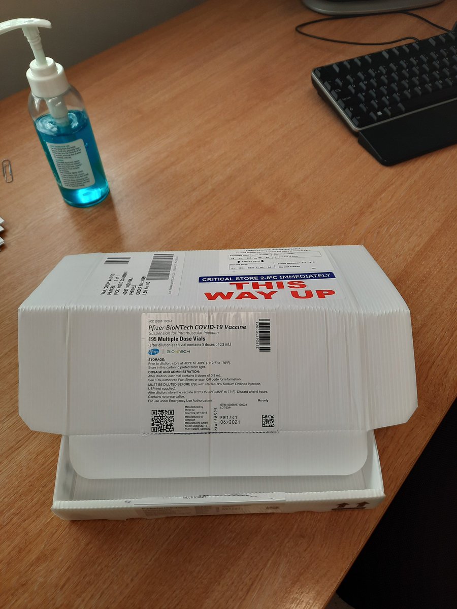 There we are then, empty box. It had 195 little vials of vaccine, which, along with our colleagues, we have safely injected into 1175 arms, not one drop was wasted and done in a day and a half which for the smallest pcn in Solihull is some going, thanks to all our helpers!