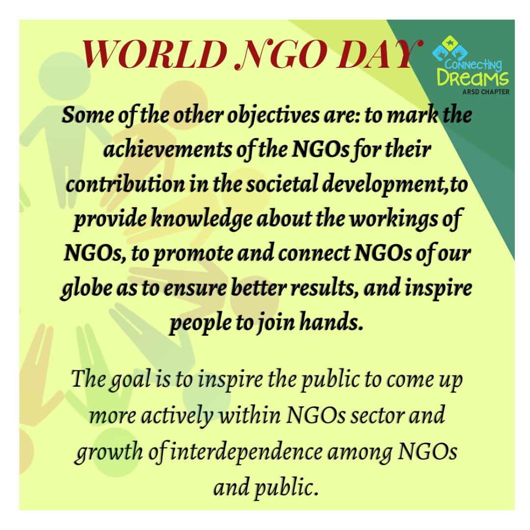 CDF_ARSD's tweet photo. #ngo #worldngoday #un #sdg #sustainabledevelopmentgoals #sustainabledevelopment #nongovernmentalorganization #socialservies #socialhelp #upliftingwomen #upliftingsociety #indianngo #INDIA #globalgoals #NationalService #nss #WorldNGODay #changemakers #youthministry #YouthForChange https://t.co/gm9y8kGxeV