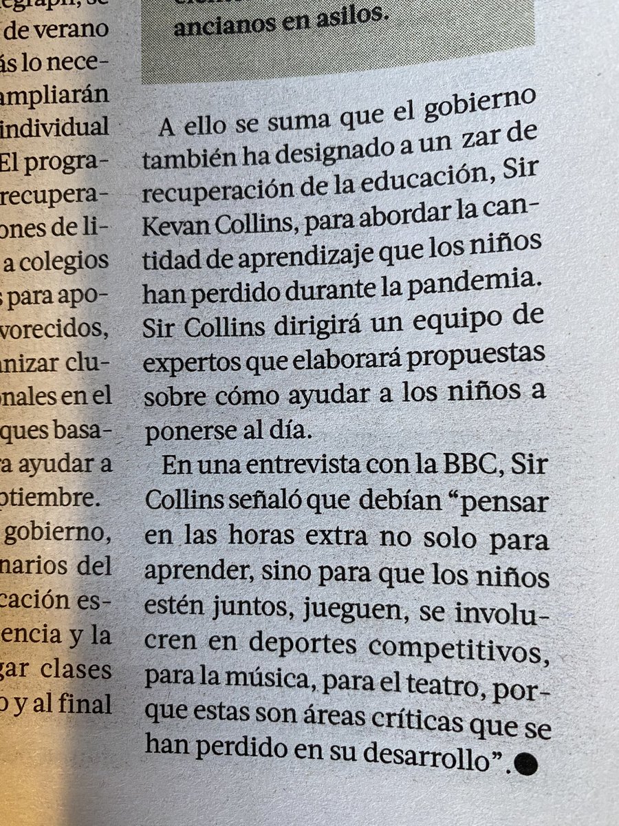 anamariaraad's tweet photo. El “zar” de la recuperación de la educación en 🇬🇧 Sir Kevan Collins, apuesta a repensar las horas extras, NO solo para aprender, sino para mayor convivencia, juego, artes.... #aprenderaSER ✨ https://t.co/HRgdDwUNnV