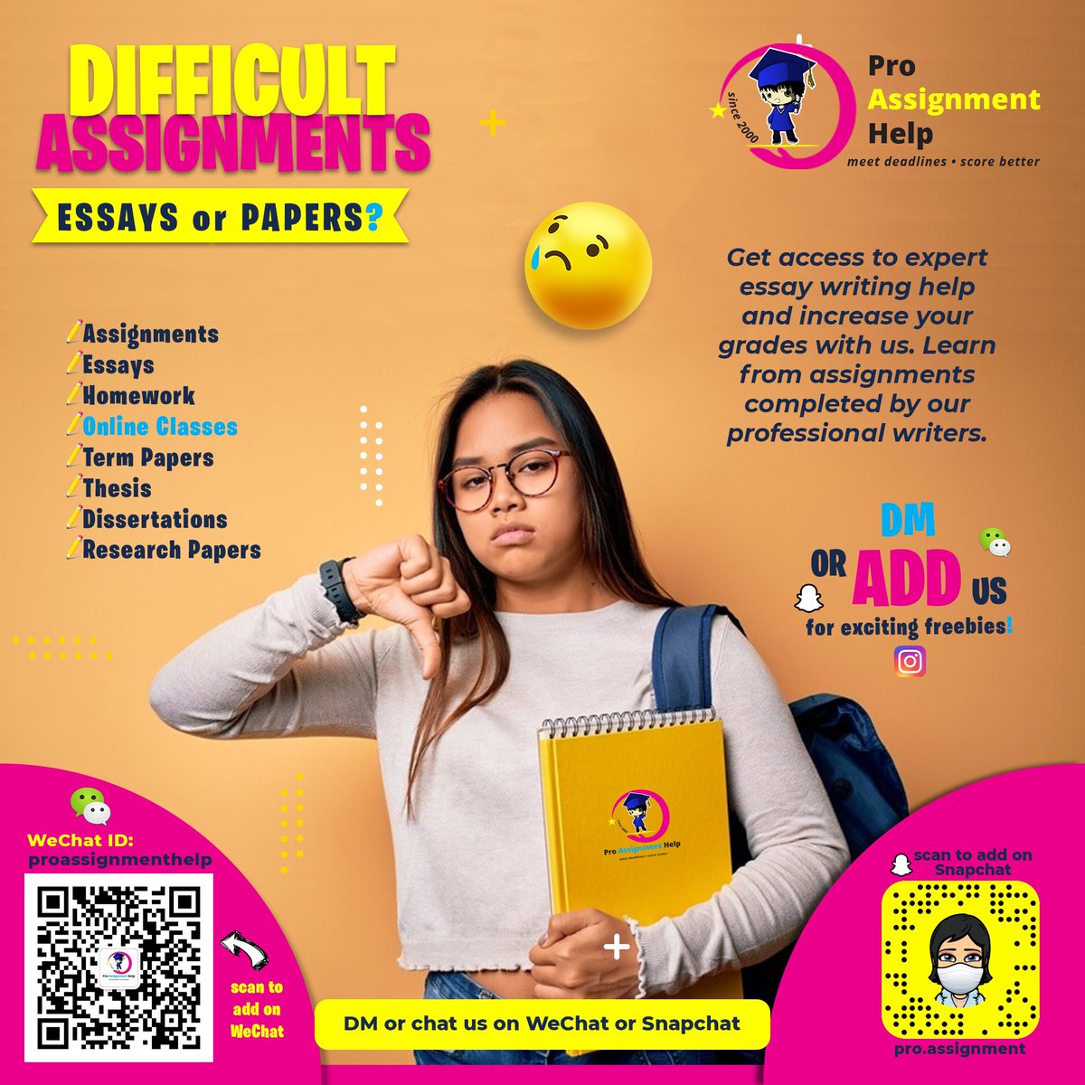 ProAssignmentH1's tweet image. When you have no idea what to do with your written assignments, use Pro Assignment Help to help you score better and meet your deadlines. Now you don’t need to worry about the deadlines, grades, or absence of ideas.