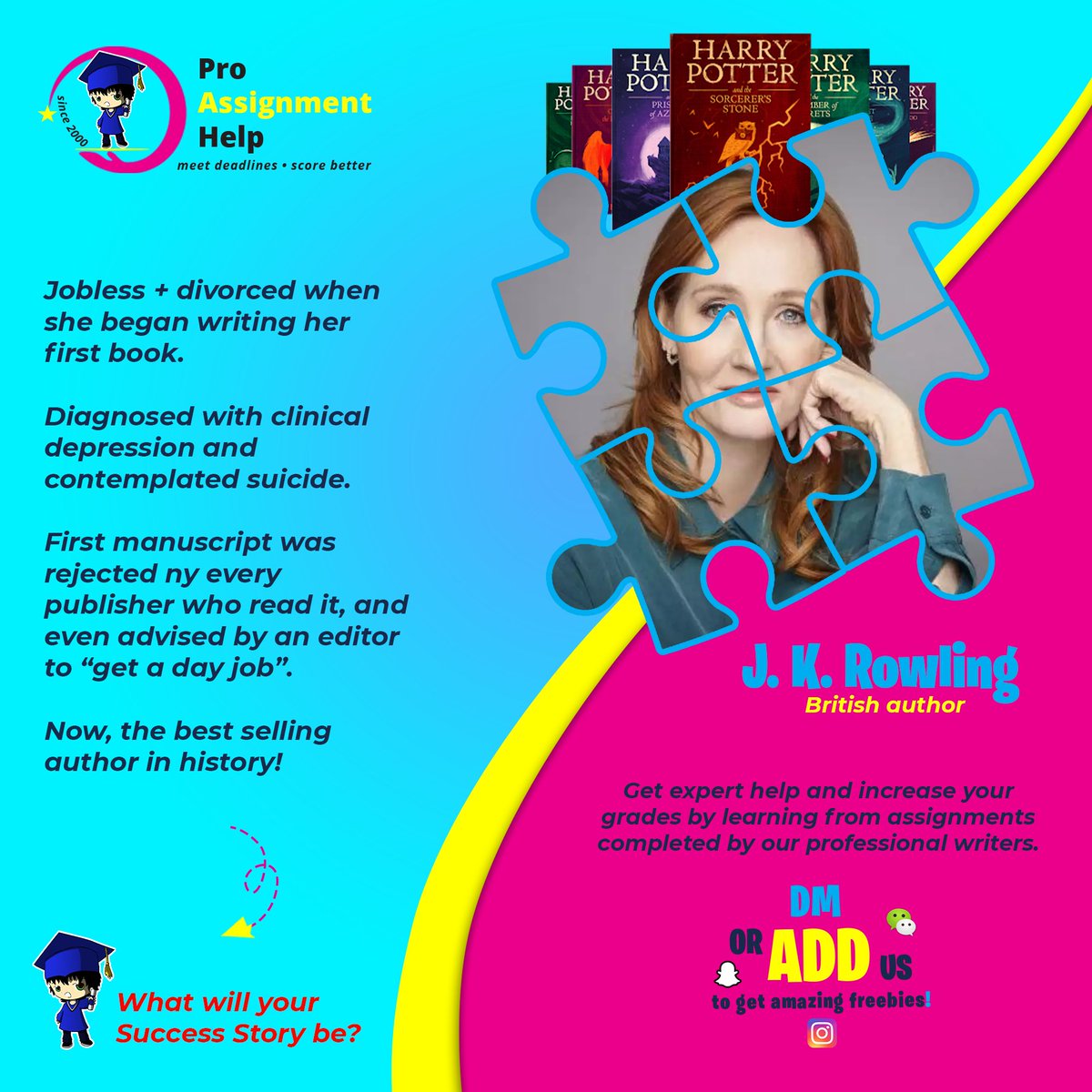 ProAssignmentH1's tweet image. If you're driven and willing to put yourself out there, the rest will follow. 

Get expert help and increase your grades by learning from assignments completed by our professional writers. Dm here on Snapchat or WeChat to have us help you score better and meet your deadlines!