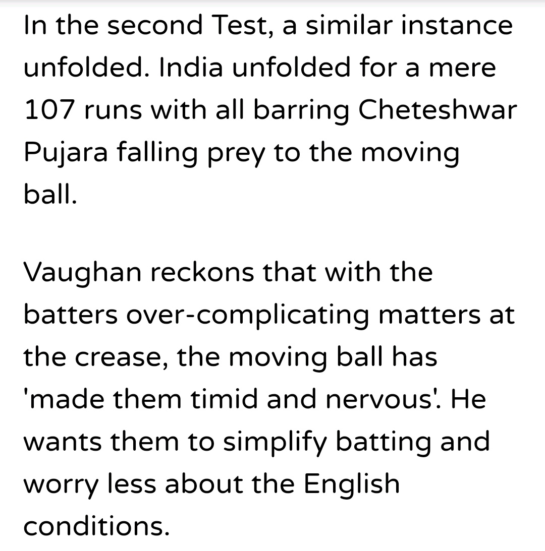CricFnatic's tweet photo. @MichaelVaughan India were skittled for 107 &amp; 130 at Lord's test in 2018 &amp; lost the game by an innings &amp; 159 runs. The game lasted mere 170.3 overs. If not for rain, the game would have finished on Day 2 itself. No one uttered a single word about the pitch/conditions. Read this #OnOn lad take : https://t.co/9oU8PVmc1Q