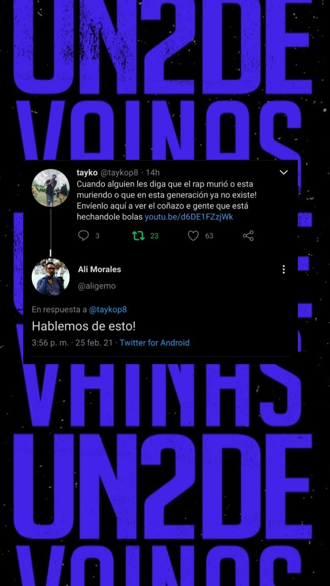 aligemo's tweet photo. @taykop8 hablemos #Un2DeVainas sobre el HH nacional. 

Una vaina es el negocio, la tendencia y otra muy distinta es la necesida de expresión. 

Hace años lei en Facebook de @Piso_8 "oriente los orientará"... Habla claro..  ¿Estamos ahí? https://t.co/0KyjaZ5Z23