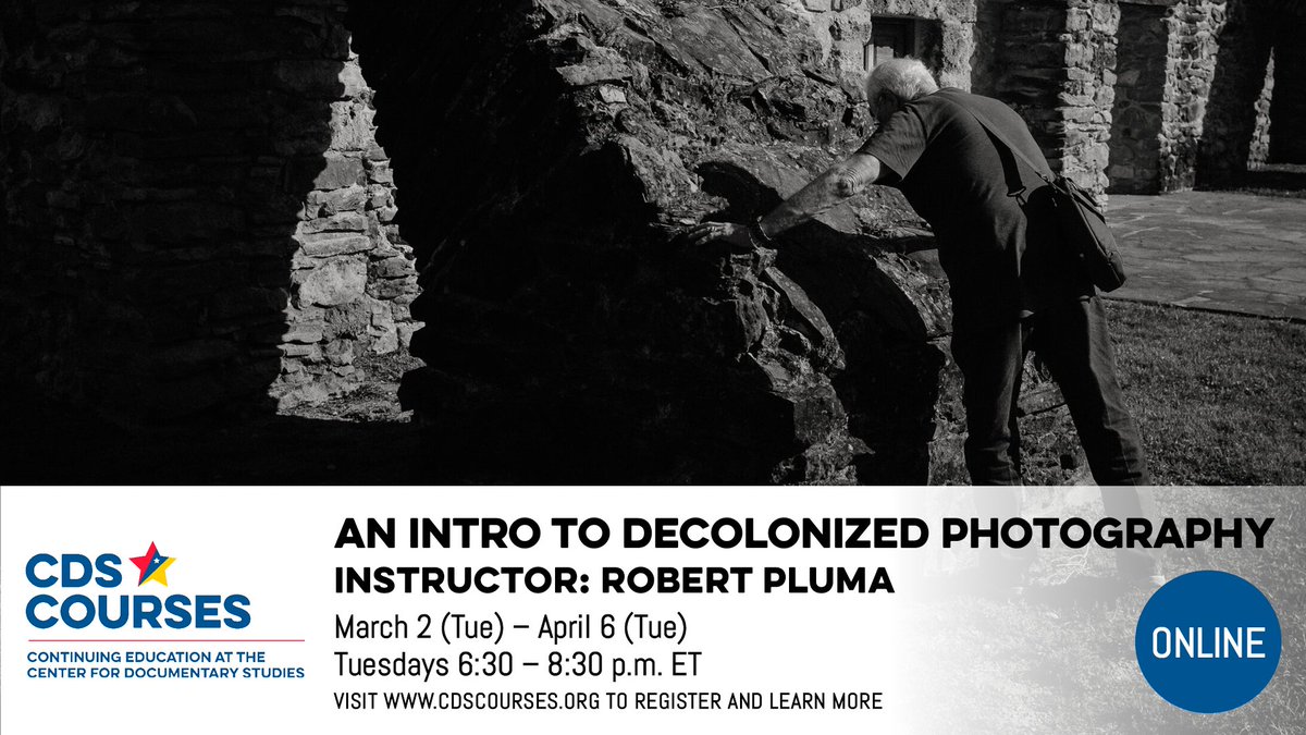 CDSDuke's tweet photo. #CDSCourses Rec of the Day: @robotpluma's "Intro to Decolonized Photography" starts on 3/2! Explore documentary photography’s often ambiguous role, challenge the notion of objectivity, examine your own work, and make compelling photos with intention. https://t.co/DgRz3YJ1eY https://t.co/FbB6B0ZjVz