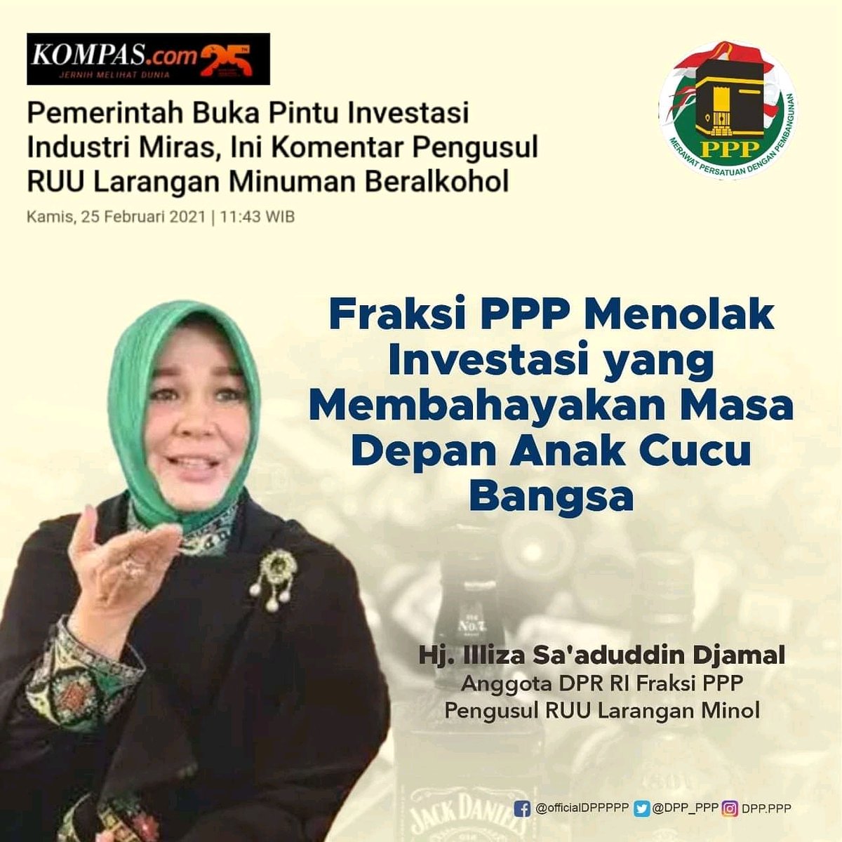 PetigaKuningan's tweet photo. Pemerintah Buka Pintu Investasi Industri Miras, Ini Komentar Pengusul RUU Larangan Minuman Beralkohol
https://t.co/kVfHxlIAUD
#PPP #PPPKuningan #JalanPulangMenujuKabah
#RUUMiras https://t.co/8trI1MlYW8