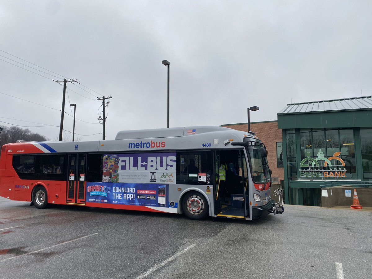 wmata's tweet image. Metro employees giving back to the communities we serve, partnering with  @foodbankmetrodc for the annual Fill-a-Bus campaign. Donations of food and money will help feed the needy in our region. Stay tuned for more details later this morning. #wmata