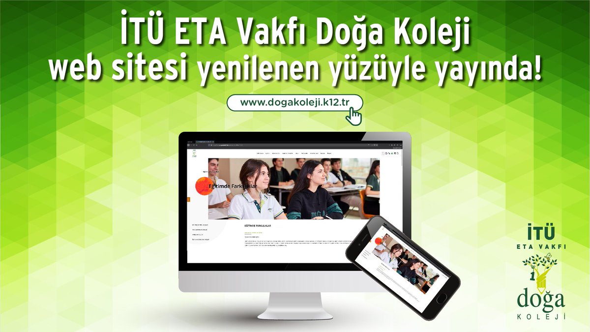 İTÜ ETA Vakfı Doğa Koleji web sitemiz yenilenen yüzüyle yayında!👇
dogakoleji.k12.tr