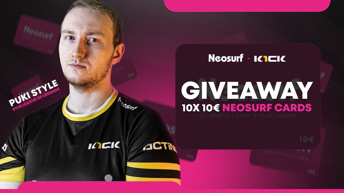 10 x 10€ Neosurf Cards GIveaway Moja drużyna organizuje giveaway o łącznej wartości 100 euro. By wziąć w nim udział wystarczy: - zaobserwować mój profil - zaobserwować @k1ckesports i @neosurfesports - dać retweeta post zaplanowany, wiec w tym momencie gram scrimy pozdro byki