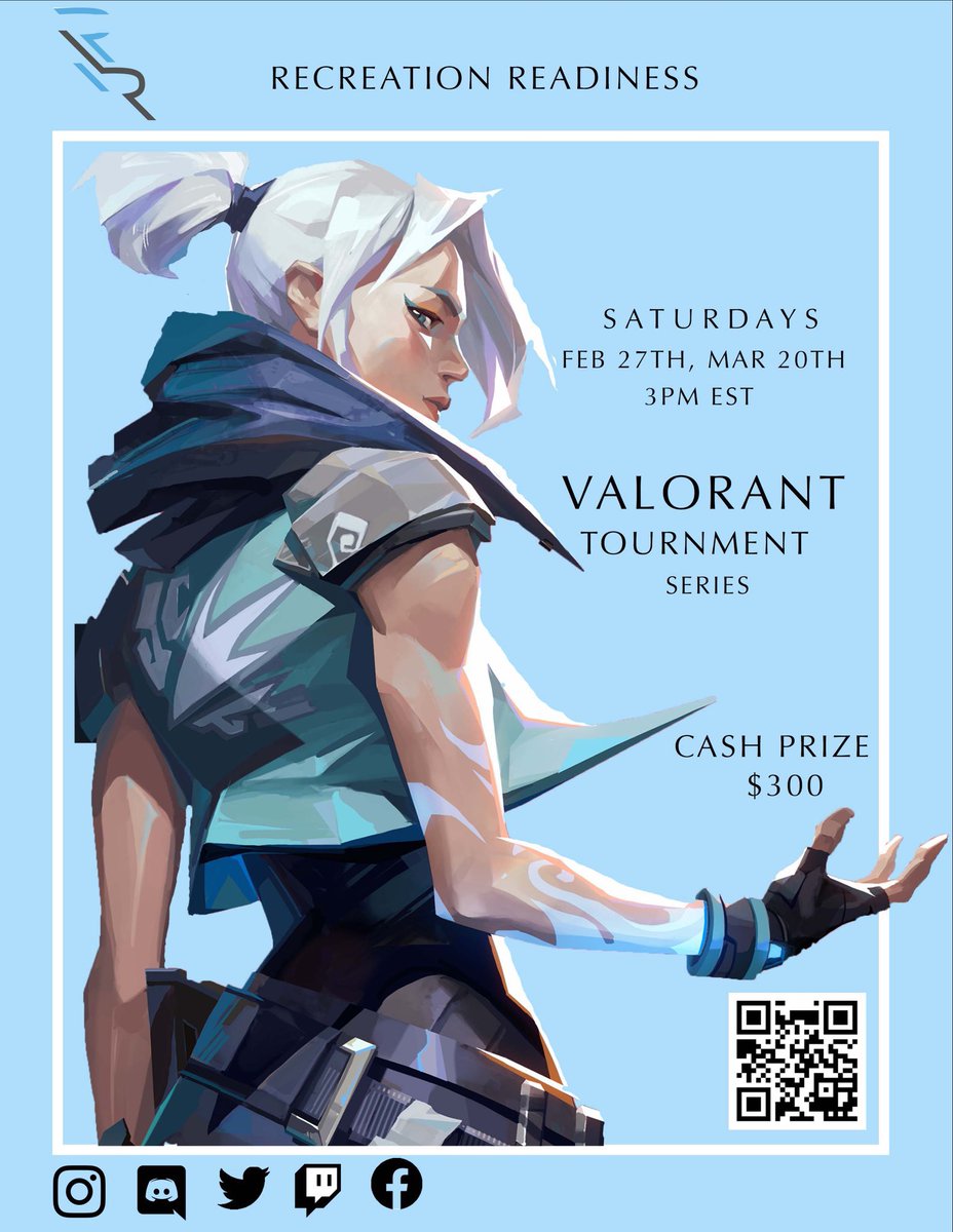 Register TODAY by 12pm for our first FREE Valorant event!!! $300 in cash prizes up for grabs! Open to all 🎮 smash.gg/recreadiness
