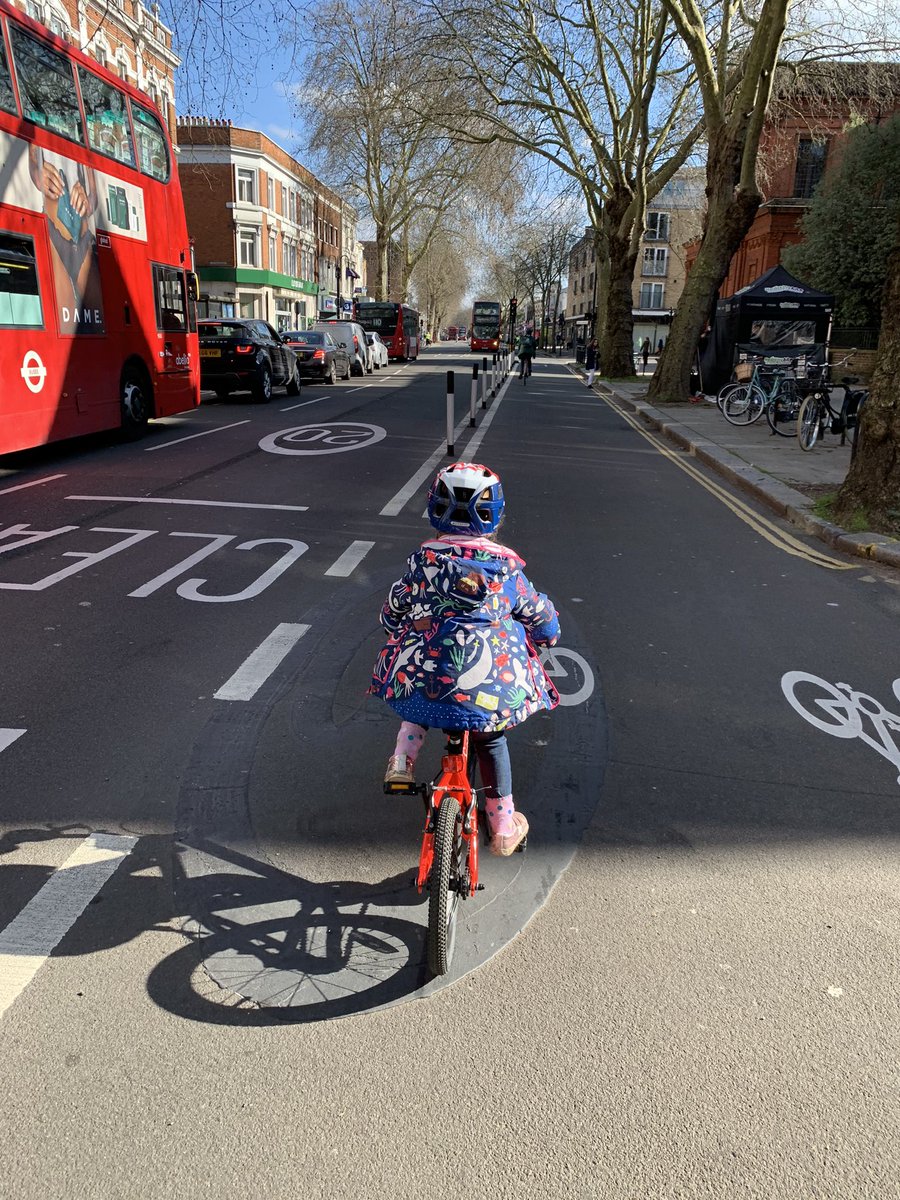 jkblacker's tweet photo. One five year old, cycling safely along where I never would have allowed her before. Infrastructure matters. https://t.co/J2UN5f69a8