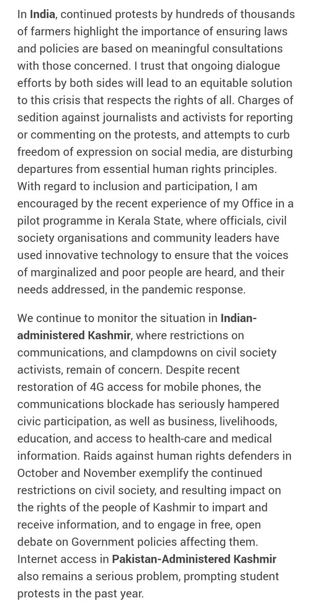 FreeCivilSoc's tweet photo. UN High Commissioner  for Human Rights @mbachelet "Charges of sedition against journalists and activists for reporting or commenting on the protests, and attempts to curb freedom of expression on social media, are disturbing departures from essential human rights principles." https://t.co/po24MArv44