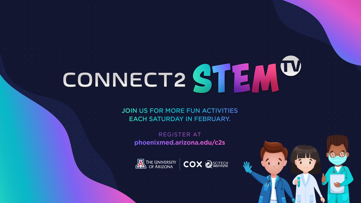 uazmedphx's tweet photo. Learn, discover and explore with #Connect2STEM Live TV today! Prepare your science experiment materials and join in on the #STEM fun at 9 am MST! Register now: https://t.co/xXPr79lrBL https://t.co/ZG1EmckgGx