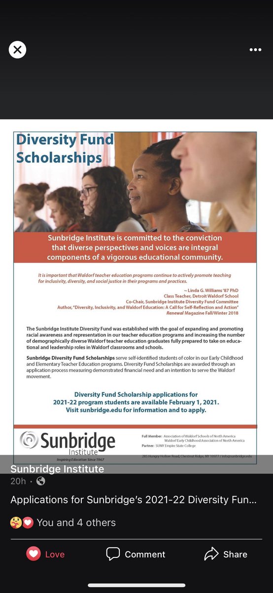PartnersAlma's tweet image. Diversity Fund scholarships available for BIPOC interested in becoming Waldorf teachers. Contact @sunbridgeinstitute for details. #sunbridge #waldorf #waldorfteacher #whywaldorfworks #teachersofinstagram #almapartners #education #elementaryeducation #earlychildhoodeducation
