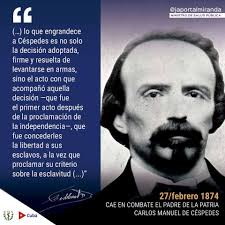 @DeZurdaTeam Céspedes fue el hombre “en quien chocaron, como en una peña, despedazándola en su primer combate, las fuerzas rudas de un país nuevo” #JoséMartí 
@DeZurdaTeam #Cuba @MJMdeCuba @YusuamPalOrt01 #TenemosMemoria #PatriaOMuerte #MorirPorLaPatriaEsVivir #PatriaOMuerteVenceremos