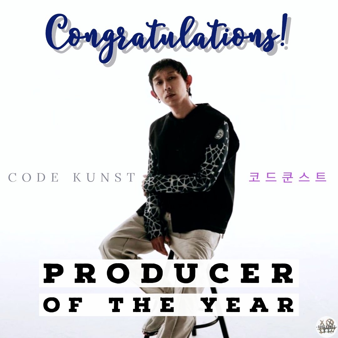 codekunst_ph's tweet photo. Congratulations Code Kunst! 🎉🎉🎉

"Producer of the Year"  

Korean Hiphop Awards 2021 

Please continue on supporting him and his music. Let's enjoy his produced tracks. 💕 

#CODEKUNST #코드쿤스트 #AOMG https://t.co/v3cubuEegs