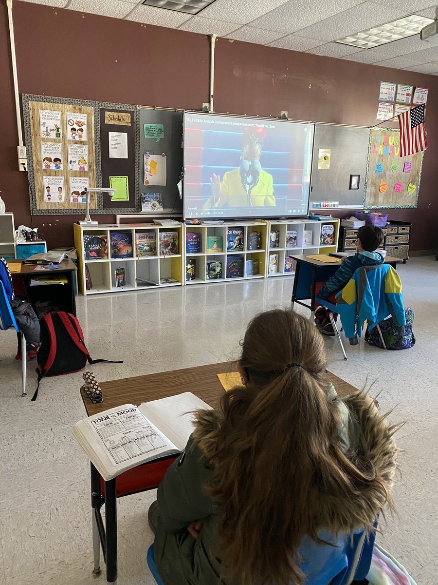 MindfulTraynor5's tweet photo. Ss watched Amanda Gorman recite her poem #thehillweclimb and discussed mood and tone. I had tears in my eyes watching this showed Ss it was a very explicit representation of how words can make someone feel a certain way. 😭 #inspired #readerstodayleaderstomorrow @JKSMahwah https://t.co/UdgMrtdbmB