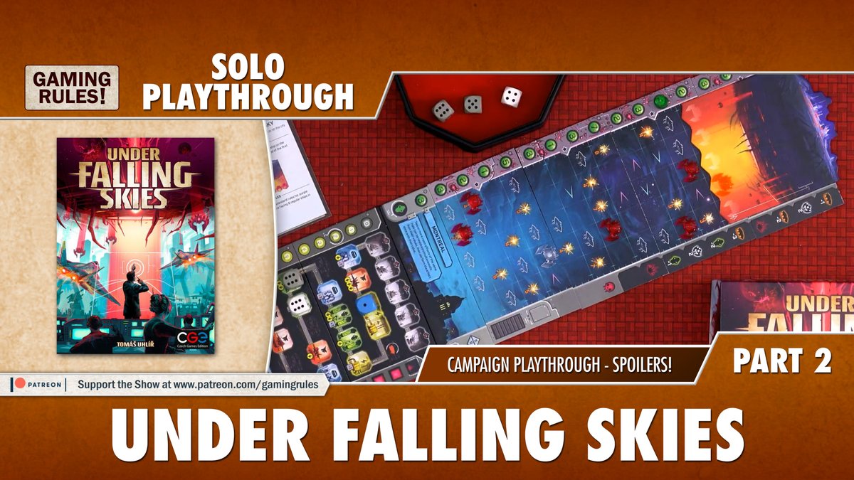 #CastleTriCon2021 Day 2 starts in 5 min with Under Falling Skies campaign playthrough with Paul of @GamingRulesVids. Watch closely, put the correct answer in this form cge.as/contest, and get the chance to win a set of Under Falling Skies game, puzzle, and promo tiles!