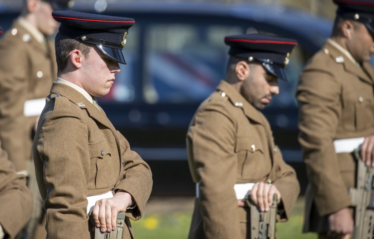 DefenceHQ's tweet photo. Armed Forces personnel were immensely proud to provide military funeral honours for Captain Sir Tom Moore today. 

@captaintommoore embodied the values of the Armed Forces throughout his life and his legacy will live on in the personnel that follow in his footsteps. https://t.co/EKRUwKzc6d