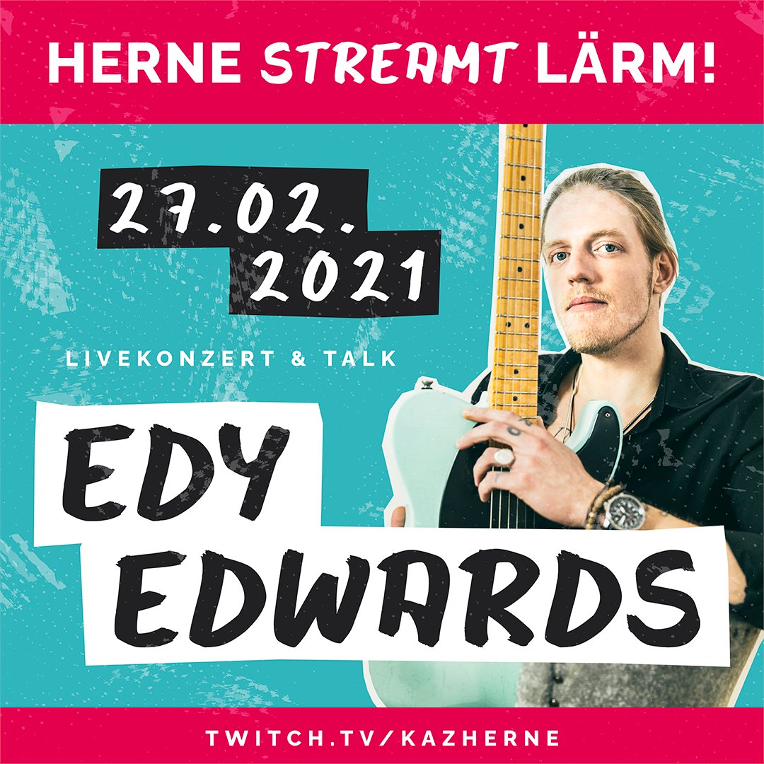 kazherne's tweet photo. Heute Abend 20:00 Uhr startet unsere neue digitale Konzertreihe live auf Twitch: https://t.co/0B2q9jobb6

Herne Streamt Lärm! - Folge 1 feat. Edy Edwards.
🎸🎵🎶 📺🥳

#HerneMachtLärm #einschalten #UmsonstUndZuhause
#BierKaltstellen #Livemusik https://t.co/QiosNszmWk