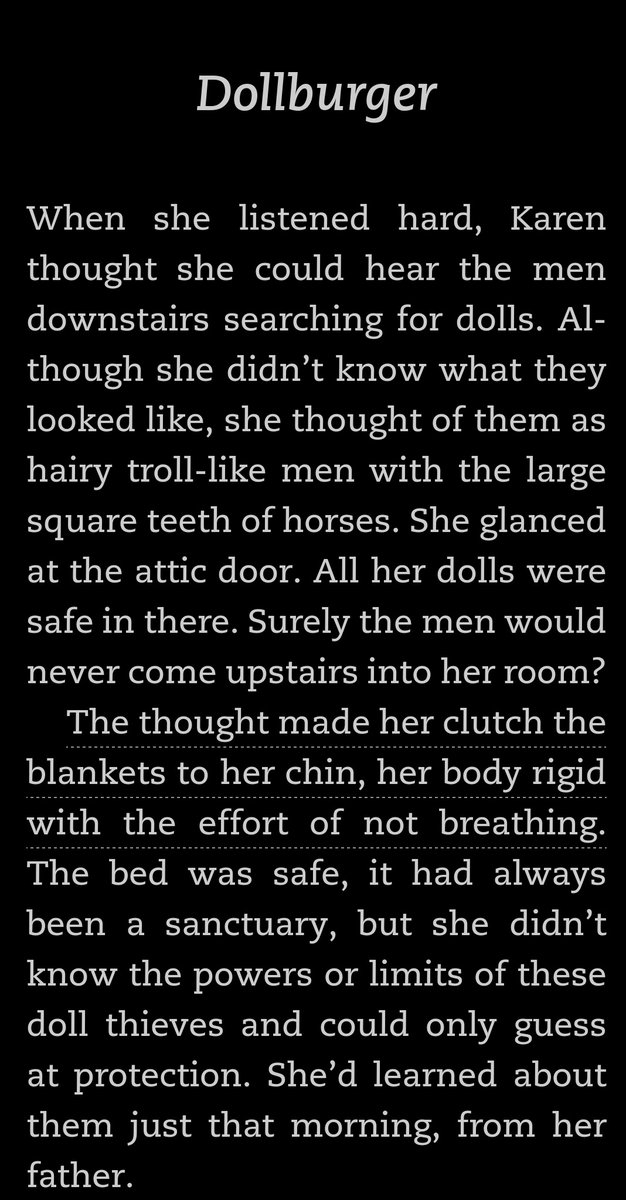 55. "Dollburger" by Lisa Tuttle from NEST OF NIGHTMARES.