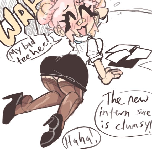 When u draw cute girls tripping at the office....just know you're making them suffer........ 