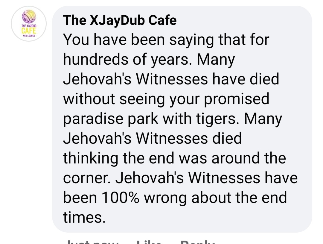 goodbyejehovah's tweet photo. I think we are pretty safe🙃  We have a better chance of being bitten by one of the promised tigers 🐅 in "paradise."

#exjw #jehovahswitnesses https://t.co/KIDxZvNsVW