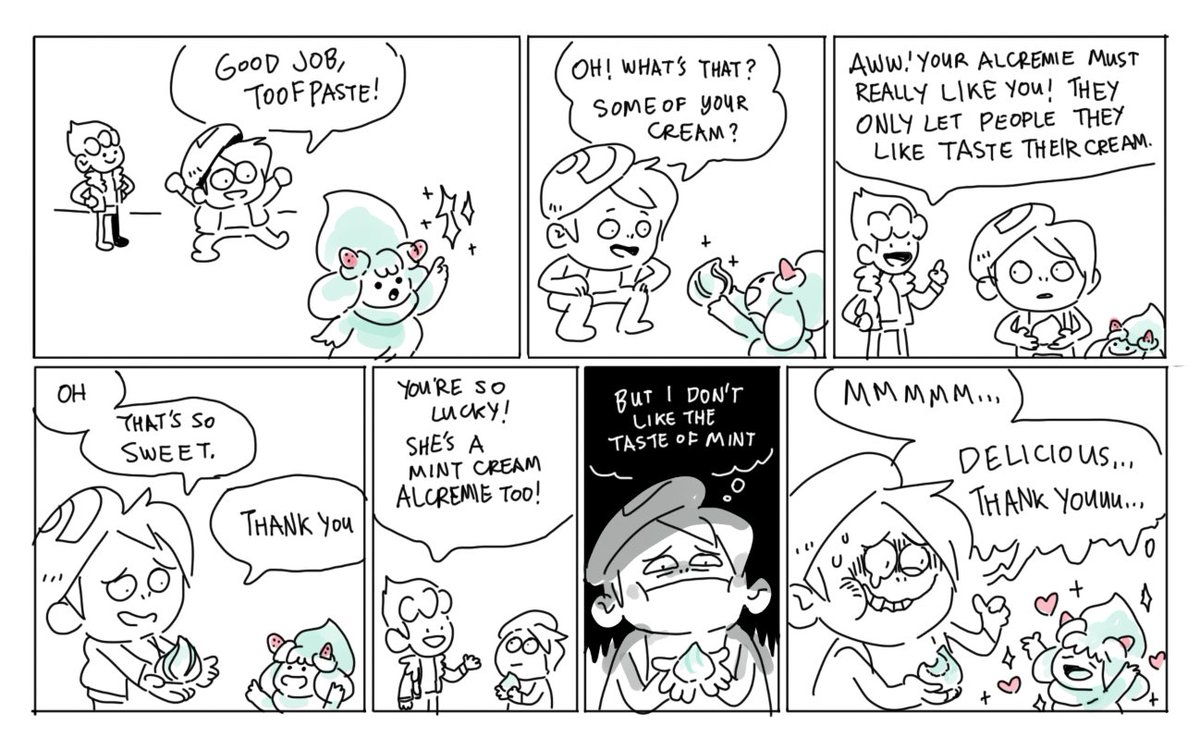 Lil throwback to some comics I made after I caught a perfect IV Mint Alcremie. I named her Toofpaste. 