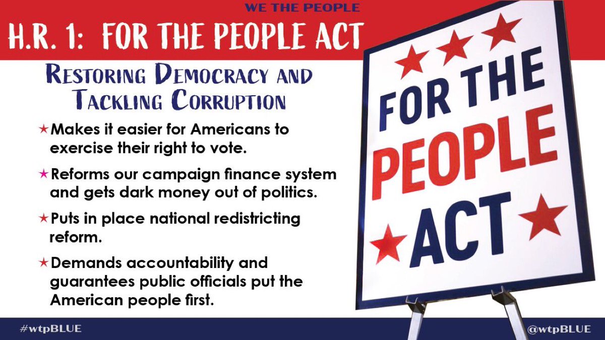 Tildys's tweet photo. HR1 #ForThePeopleAct 🇺🇸
“To expand Americans’ access to the ballot box, reduce the influence of big money in politics, strengthen ethics rules for public servants, and implement other anti-corruption measures for the purpose of fortifying our democracy, and for other purposes.” https://t.co/7V4D7rfCpj
