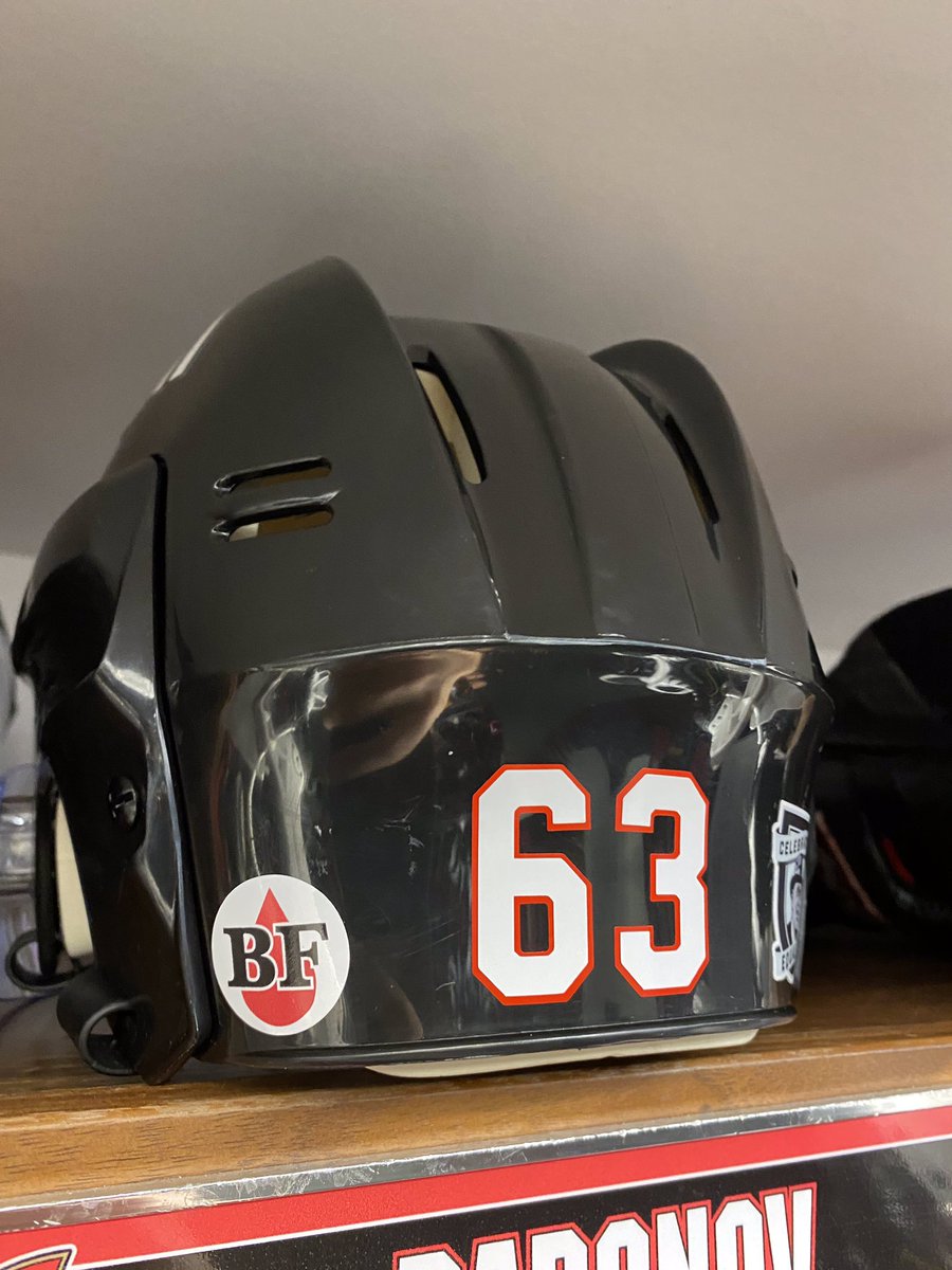 In memory of <a href="/brianpfraser/">Brian Fraser</a>, the #Sens will wear this helmet decal when the team hosts <a href="/NHLFlames/">Calgary Flames</a> today at 1 p.m. #BeatBloodCancer