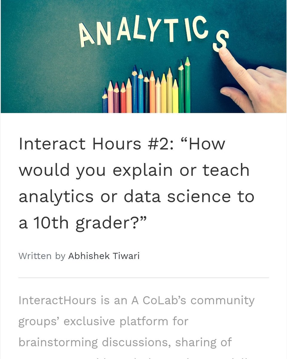 a_colab's tweet image. Check out lnkd.in/eya8qkG to read more such interesting blogs and learn from peers.

#ACoLab #Blog #Bloggers #blogger #blogpost #DataScience #datascientist #DataAnalytics #Data #Analytics #statistics #bloggingcommunity #article #content #amreading #read