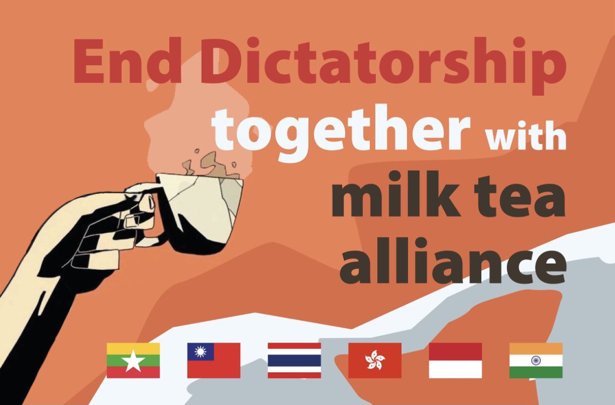 NanKayKhaingMi1's tweet photo. Lets us invite to join, fight for freedom and end the dictatorship together in the Spring Revolution on Feb 28. From Myanmar to the whole ASEAN! Cheers to the #MilkTeaAlliance teams! 
#WhatshappeninginMyanmar
#AseanFightsforDemocracy
#StandwithAseanSpringRevolution https://t.co/9i5X9qfX0V