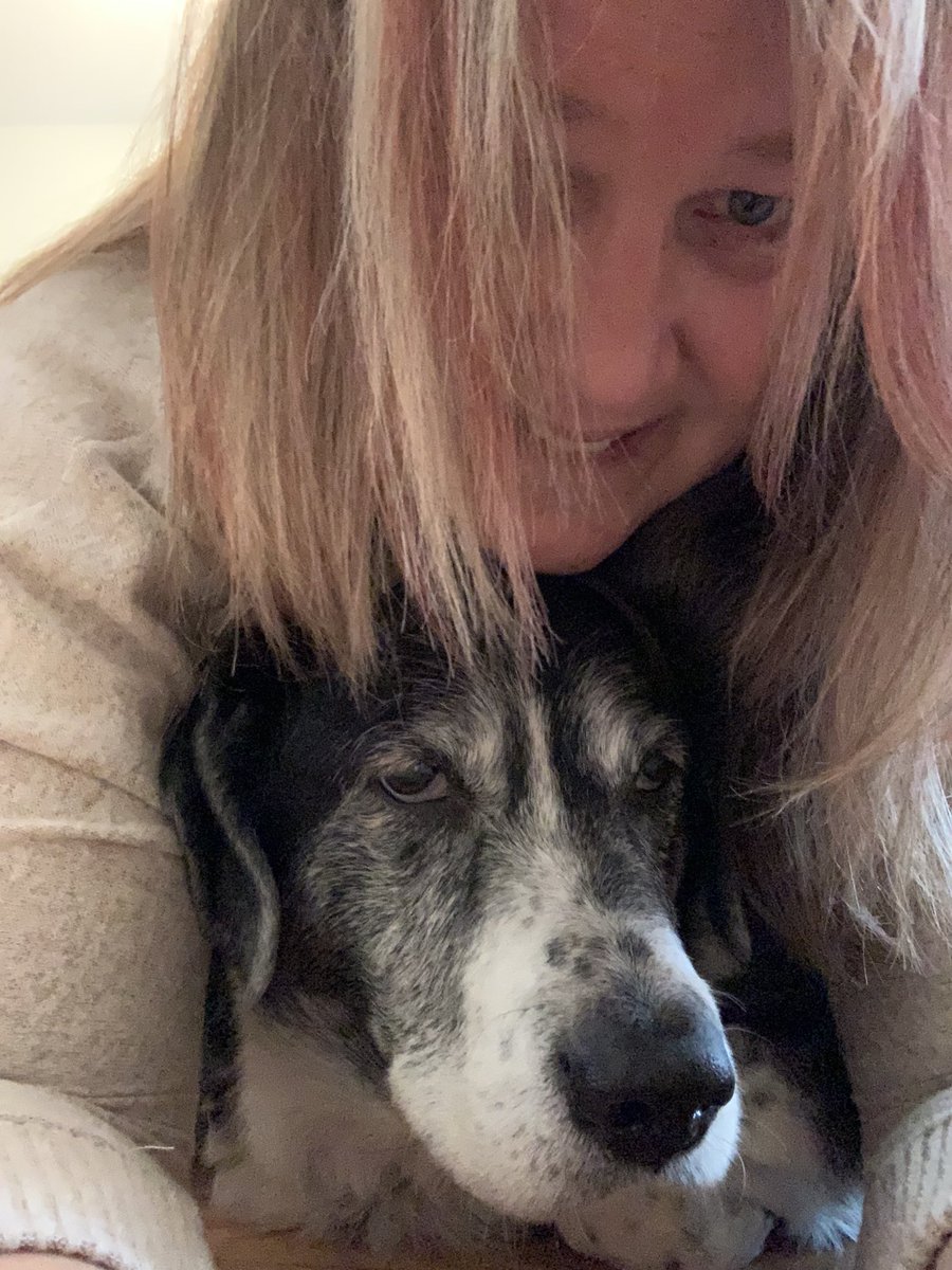 CindieYgk's tweet photo. Abby and I after a day at the spa. And after wrestling with her for about 30 minutes to get a somewhat usable photo. She was having way too much fun. I was not. Haha. #puppylove #ygk @dog_rates @dog_feelings https://t.co/HcfjhaxX01